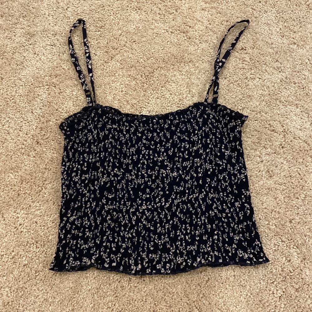 Brandy Melville Dark Blue and White Ruched Tank Top
